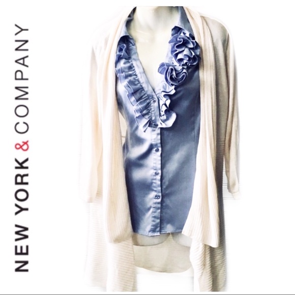 New York & Company Cream Open Cardigan Size L - Picture 6 of 6